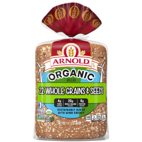 package of Arnold 22 organic grains and seeds bread
